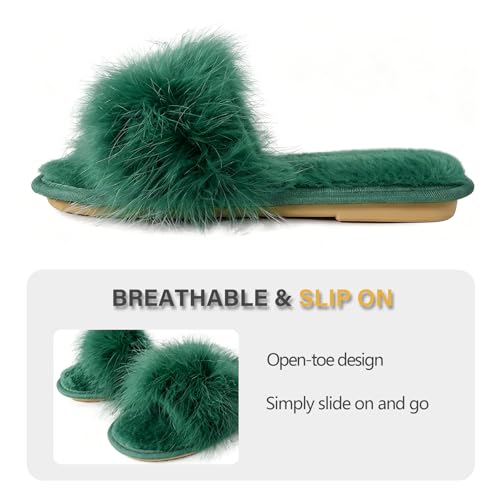 Image of Fur Story Women's Furry Slippers Open Toe Fuzzy Slippers Memory Foam Fluffy House Sandal
