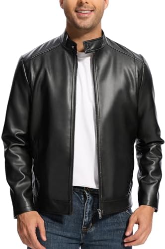Fahsyee Leather Jacket Men Lightweight Motorcycle Jackets Men's S...