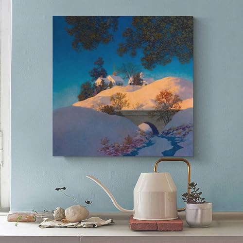 Tableau Maxfield Parrish maison enneigée, impression d'art sur toile - 3