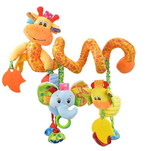 Image of Jollybaby Crib Stroller Car Seat Toys for Baby 0-3-6-9-12 Months, Tummy Time Hanging Sensory Toys for Newborn with Music Box and Teether, Spiral Carseat Toy for Infant Boys Girls Gifts (Giraffe)