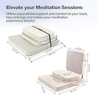 FOVERA Meditation Chair | 2 Years Warranty | Large Foldable Floor Chair with Back Support for Relaxing, Yoga, Meditation | Meditation Block, SS Frame, Washable Cover & Portable (Cream)