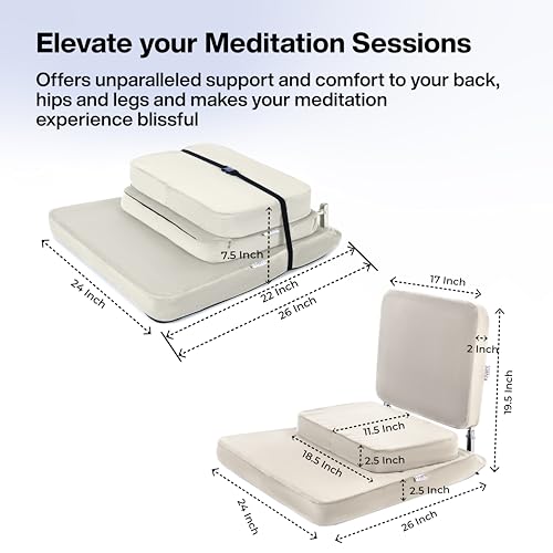FOVERA Meditation Chair | 2 Years Warranty | Large Foldable Floor Chair with Back Support for Relaxing, Yoga, Meditation | Meditation Block, SS Frame, Washable Cover & Portable (Cream)