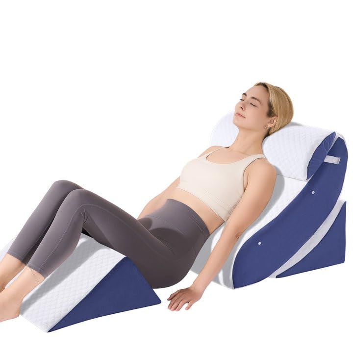 OAISZ 4 PCS Wedge Pillow Set for After Surgery, Memory Foam Orthopedic Bed Wedge Pillow Set, Blue
