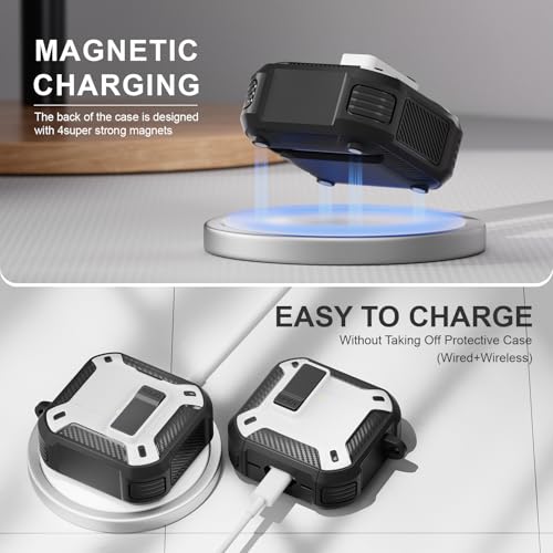 Image of for AirPods 4 Case with Magnetic Secure Lock Clip and Phone Stand, Compatible with Magsafe Charging, with Carabiner&Cleaner kit for Apple iPod 4th Generation Cover(2024) Men Women (White)