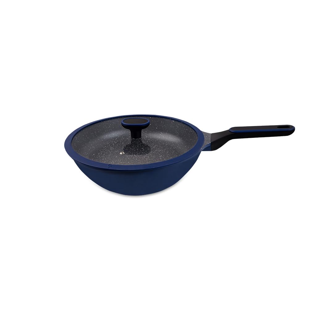 Frigideira Wok C/Tampa de Vidro e Silicone Azul C/Antiaderente Diam.280X93Mm Vol.3,9L