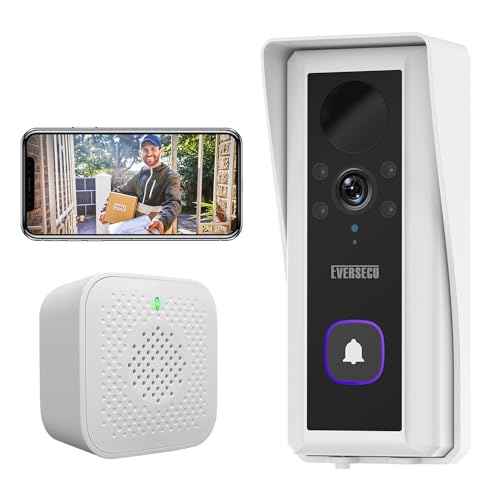 EVERSECU 2K Wireless Video Doorbell, 2.4Ghz WiFi Smart Home Door Bell Security Camera, Motion Detection, 2-Way Video Intercom, Night Vision, IP65 Wate