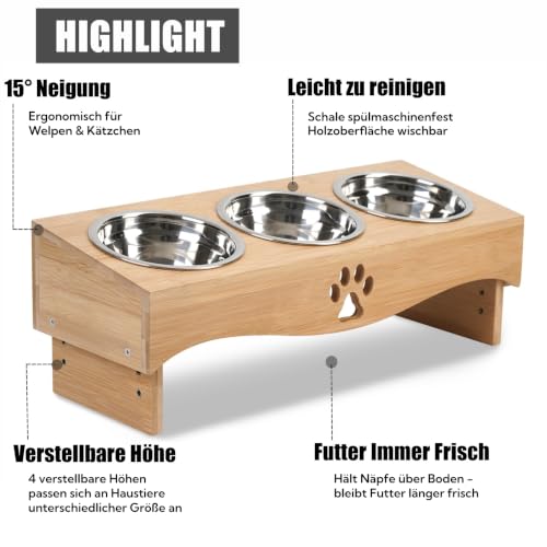JUJOYBD Katzennapf 3er Set Futterstation 15° Neigung, 4 Höhe verstellbar