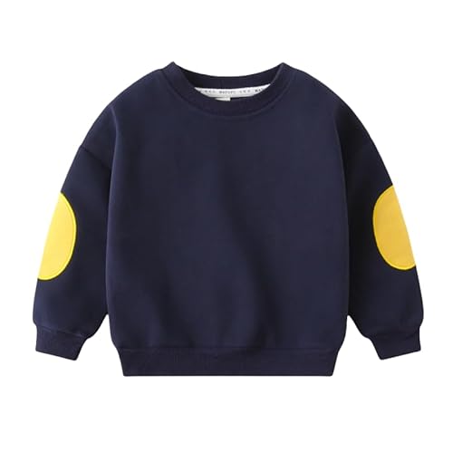 Image of Meufam Toddler Baby Boy Girl Fleece Pullover Sweatshirt Solid Color Crewneck Blouse Shirt Tops Warm Fall Winter Clothes (Navy,6 Years)