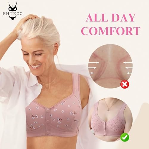 Daisy Bras for Older Women Floral Plus Size Bra Wireless Front Closure Bras for Senior Daisy Comfort Tshirt Bra4
