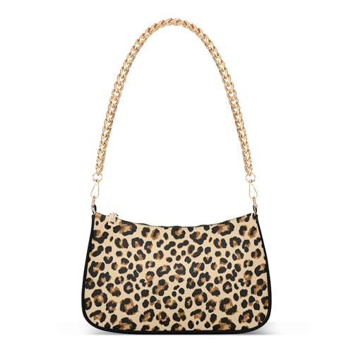 Zipper Aesthetic Shoulder Bag Black Brown Leopard Prints Beige Handbag Medium Fashion Womens Party Dressy Purse Hobo with Chain Strap