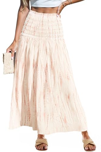 Women's Smocked Floral Maxi Skirts 2025 Summer Tube Dresses Flowy Boho Long A line Pleated Beach Skirt2