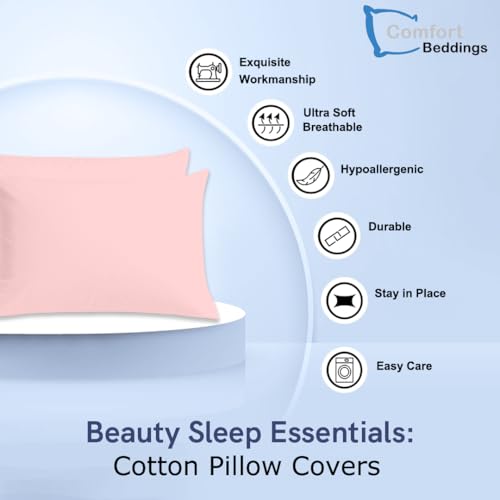 Image of Comfort Beddings 100% Organic Cotton Pack of 2 Travel Pillowcases 12x16 Soft Peach Pillow Cases with Zipper Closure, Crisp Percale Weave, Soft & Cooling Pillow Covers (Size-12x16, Soft Peach)