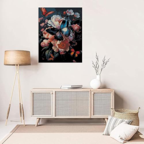 Image of Butterfly Flower Stamped Cross Stitch Kits Flower Cross Stitch Patterns,Dimensions Cross Stitch Kits Embroidery Kit Arts and Crafts for Beginners 15.7x11.8 inches