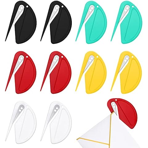 AUXSOUL 12 Stück Brieföffner, Kuvertöffner Kunststoff Slitter Effizient Mail Öffner Tool mit Scharfen Kanten Kuvert Slitter für Umschlag, Paket, Papierschnitt (Schwarz,Grün,Rot,Gelb,weiß) Cover