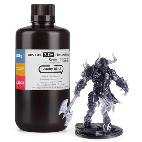 Image of ELEGOO ABS-Like Resin 3.0+, Upgraded 3D Printer Photopolymer Resin, Higher Heat-Resistance Fast Curing High Precision Non-Brittle, Smoky Black 1000g