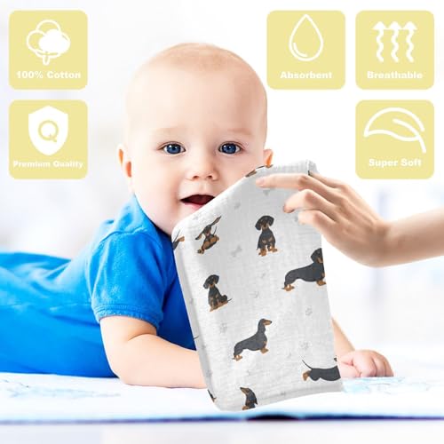Image of vvfelixl Baby Cotton Washcloths Black Dachshund Infants Bath Towel for Unisex Face Towels for Newborn, Natural Baby Wipes Delicate Skin, 11.8 X 11.8 inch, one sizex3
