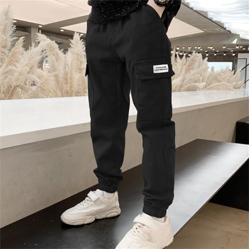 2 Pack Boys Cargo Pants Casual Elastic Waist Pull On Trousers with Multi Pockets Fashion School Pants for Boys 3-14Y4