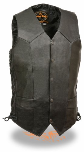 Mens TALL Side Lace Premium Cowhide Leather Vest (Black, 54)