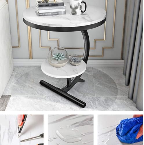 Image of NEST NATURE HAVEN Wood And Metal 2 Tier Round Coffee Table Nightstand Bedside Telephone Table with Storage, End Sofa Side Corner Table for Living Room Bedroom Small Spaces (Black and White)