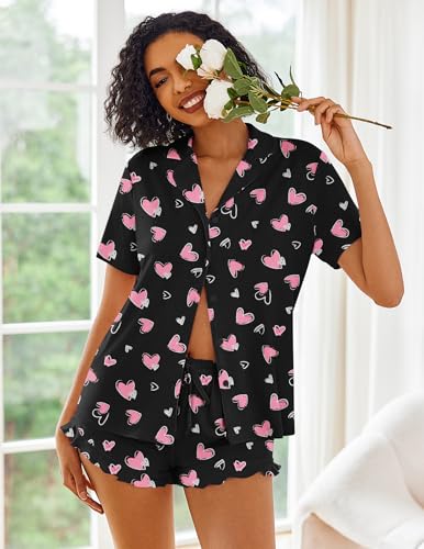 Image of Ekouaer Pajamas Set for Women Short Sleeve Sleepwear Button Down Pjs Lounge Sets Soft Nightwear