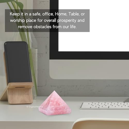 Image of Certified Rose Quartz Pyramid - 1.5 inch Inch Crystal Pyramid for Positive Energy, Vastu, Reiki, Feng Shui and Chakra Healing Energy Balancing