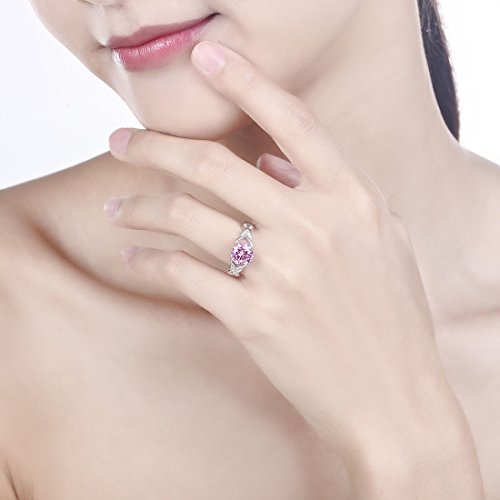 925 Sterling Silver Rings 8x8mm Simulated Rainbow Topaz Promise Ring | Solitaire Ring | Open Heart Band Rings for Women | Silver Rings for Women2