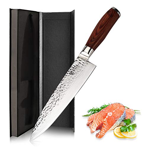 AIDEA Chef Knife - Professional Chef Knife, High Carbon German Stainless Steel, Hammered Finish & Pakkawood Handle, Ultra-sharp Kitchen Knife, Ideal for Home & Restaurant