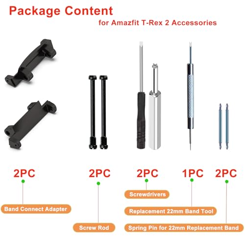 LIJINLAN Metal Watch Band Adapter Fit for Amazfit T-Rex 2 Watch Connector with Screw Rod Link Bar Screwdrivers Remove Tool Clasp Connect 22mm Strap for Amazfit T-Rex2 Accessory