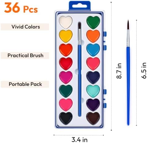 JEAWIWI 36 Pack Watercolor Paint Sets, 16 Washable Colors with Brushes - 1