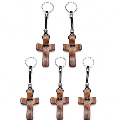 Image of Wooden Cross Keychain Cross My Heart Encouragement Gift Walnut Wood