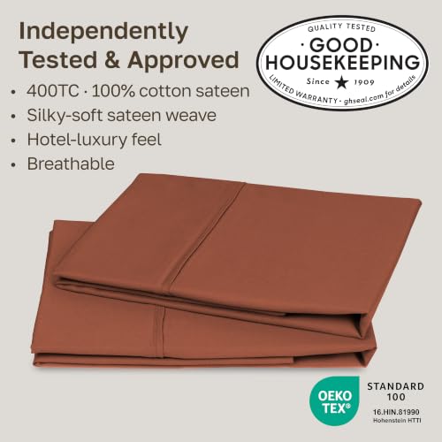 Image of California Design Den King Pillow Cases Set of 2-400 Thread Count, 100% Cotton Sateen, Soft and Breathable Pillowcases King - Rust