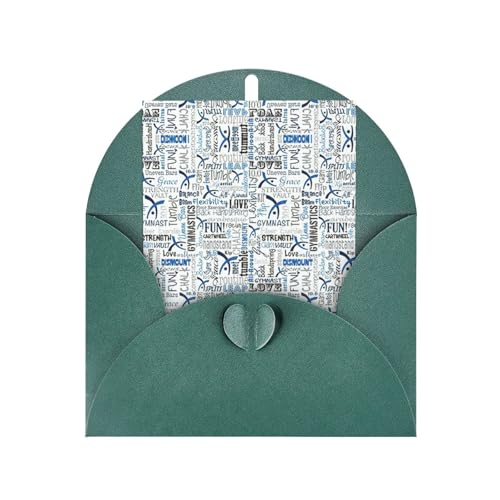 Tarjeta de felicitación de gimnasia con impresión azul, hebilla de amor vertical, papel perlado, con sobres, para amigos y familiares