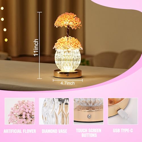 Image of Artificial Pink Baby's Breath Flower Lamp Night Light for Bedroom Bar Coffee Shop Wedding Decor, Gifts for Women Mom Daughter Grandma Girlfriend Friend Birthday Christmas Valentines Mothers Day