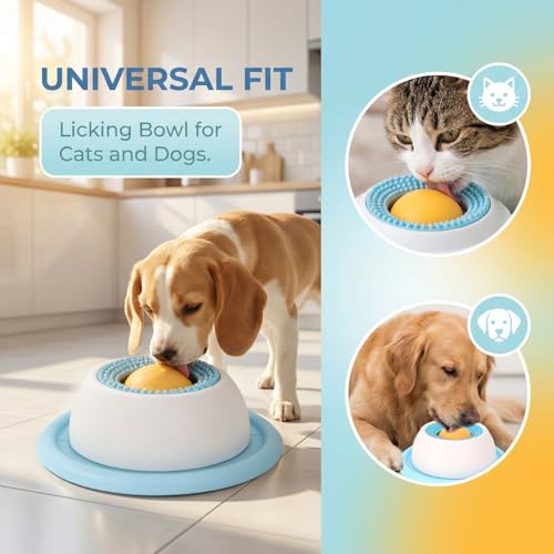 Schleckball Hund Katze, Lick Bowl Leckball für Hunde, Leckspielzeug Lick Sphere, Schleckkugel Schleck Ball Hund, Leckkugel Slow Feeder Dog Toys (Blau)