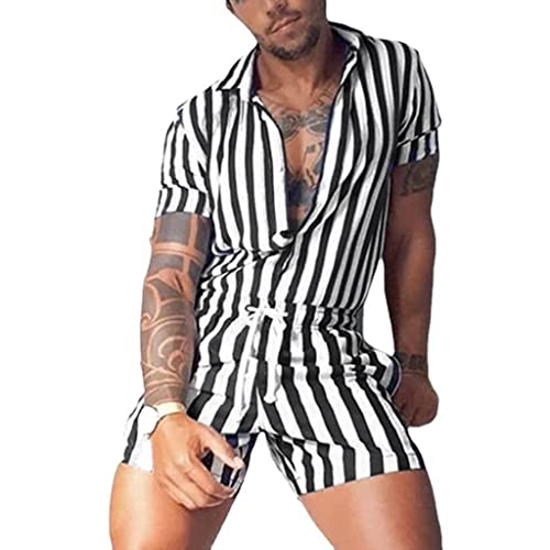 Mens Onesie Henley Jumpsuit One Piece Garment Lounge Shirt Adult Stretchy Pajamas Leotard Top