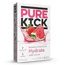 Pure Kick Hydration Singles To Go Drink Mix, Strawberry Watermelon, Includes 1 Box with 6 Packets in each Box.