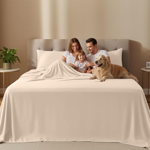 Image of Utopia Bedding Bed Sheet Set - 4 Piece King Bedding - Soft Brushed Microfiber Fabric - Wrinkle, Shrinkage & Fade Resistant - Easy Care (King, Beige)
