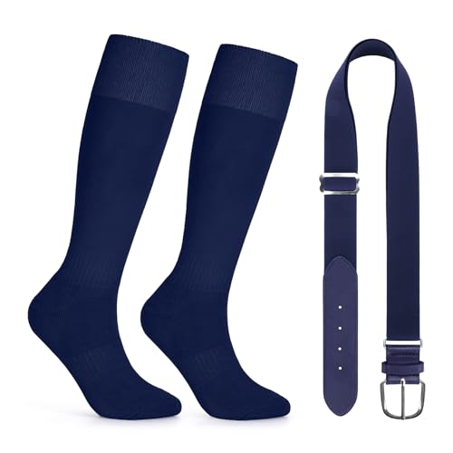Baseball Belt and Socks Combo Set with Adjustable Elastic Belt and SoftBall Socks for Youth Boy and Girl