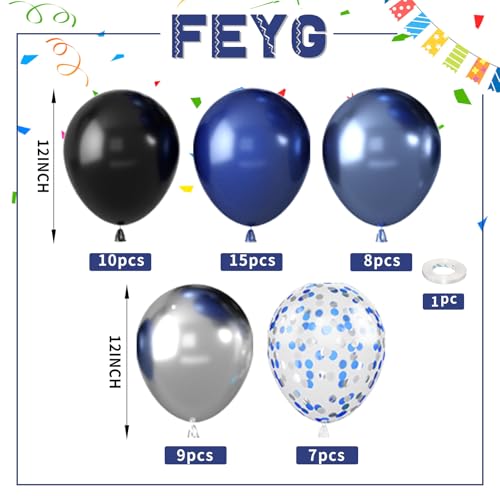 Image of Blue and Black Balloons 50PCS 12 Inch Royal Blue Black Silver Balloons