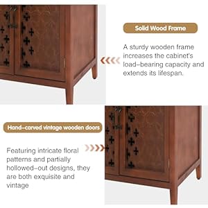 Small Accent Cabinet with 2 Vintage Hollow-Carved Doors, Wood Antique Sideboard Buffet Cabinet with Storage, Farmhouse Credenza for Living Room, Dining Room, Entryway, Hallway, Kitchen, Brown Small Accent Cabinet with 2 Vintage Hollow Carved Doors Wood Antique Sideboard Buffet Cabinet with Storage Farmhouse Credenza for Living Room Dining Room Entryway Hallway Kitchen Brown