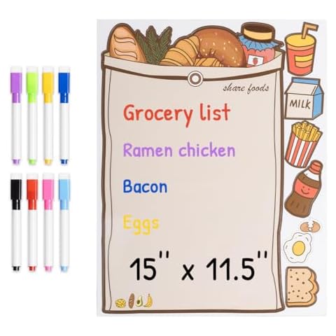 SUNETARY Magnetic Dry Erase Board Fridge, Small Grocery List, Cute Marker Board, menu Board for Fridge, 15"x12" Board Kitchen Organizer and Planner, Includes 8 Color Markers (Kitchen Stylex) Cover
