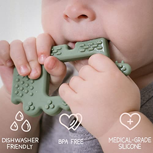 Image of Moonkie Teething Toy, Safe and Easy to Hold, Soothing BPA-Free Silicone Teethers, to Prevent Finger Sucking, Best for Babies 0-6-12 Months (Crocodile Sage, 1 Pack)