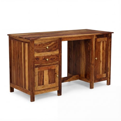 Image of SONA ART & CRAFTS Solid Sheesham Wood Study Table for Students Big Size with 2 Drawers & 2 Doors Wooden Study Desk Table Office Table for Work from Home Office Desk Computer Desk (Natural Teak Finish)