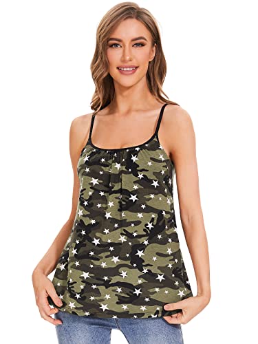 Image of Air Curvey Camisole for Women Bulid in Bra Casual Flowy Cami Adjustable Spaghetti Strap Tank Top Pleated Loose Fit S-XXXXL