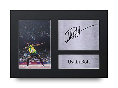 HWC Trading Usain Bolt A4 Sin Marco Regalo De Visualización De Fotos De Impresión De Imagen Impresa Autógrafo Firmado Por Jamaica Ventiladores Olimpiadas