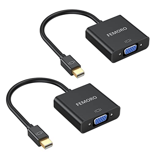FEMORO Mini DisplayPort to VGA Adapter 2 Pack Mini Display Port DP to VGA Cable Converter Male to Female (Thunderbolt and Thunderbolt 2 Port Compatible) Black