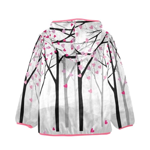 OTVEE Pink Heart Tree Kids Hoodie Jacket Fall Spring Full Zip Warm Outwear Coat - 3T2