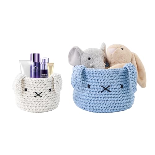 AOFANGSHIYE Pack 2 Cestas Almacenamiento Infantil Arcoíris, Tejido Cuerda Algodón, Ideal para Juguetes, Ropa y Artículos Niños, Organizador Decorativo Apilable (Coniglio)