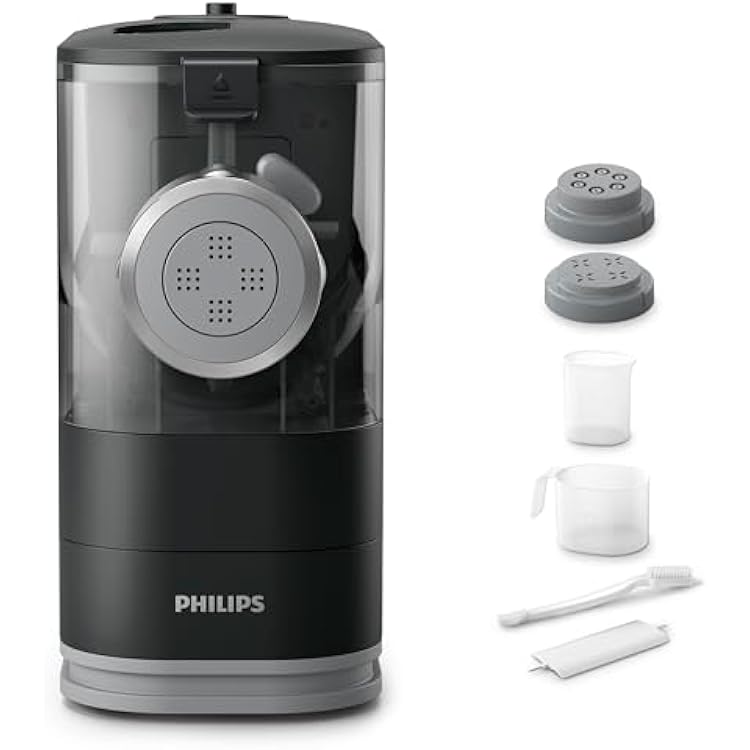 Philips Kitchen Appliances Compact Pasta and Noodle Maker, Viva Collection,  with 3 Default Classic Pasta Shaping Discs, Fully Automatic, Recipe Book, Small, Black HR237105