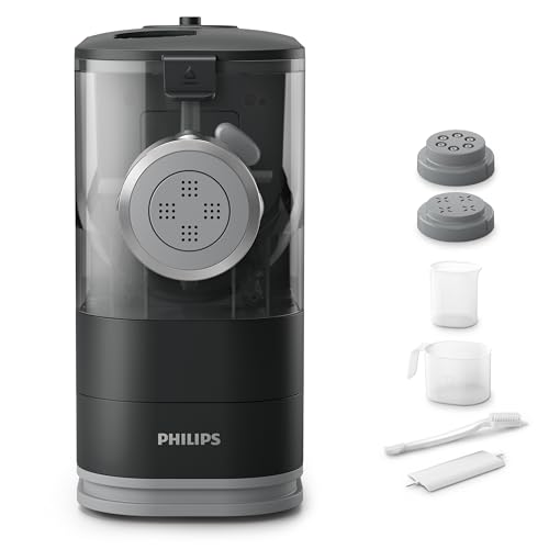 Philips Kitchen Appliances Compact Pasta and Noodle Maker, Viva Collection, Comes with 3 Default Classic Pasta Shaping Discs, Fully Automatic, Recipe Book, Small, Black (HR2371/05) by Philips - Used condition - US$121.17